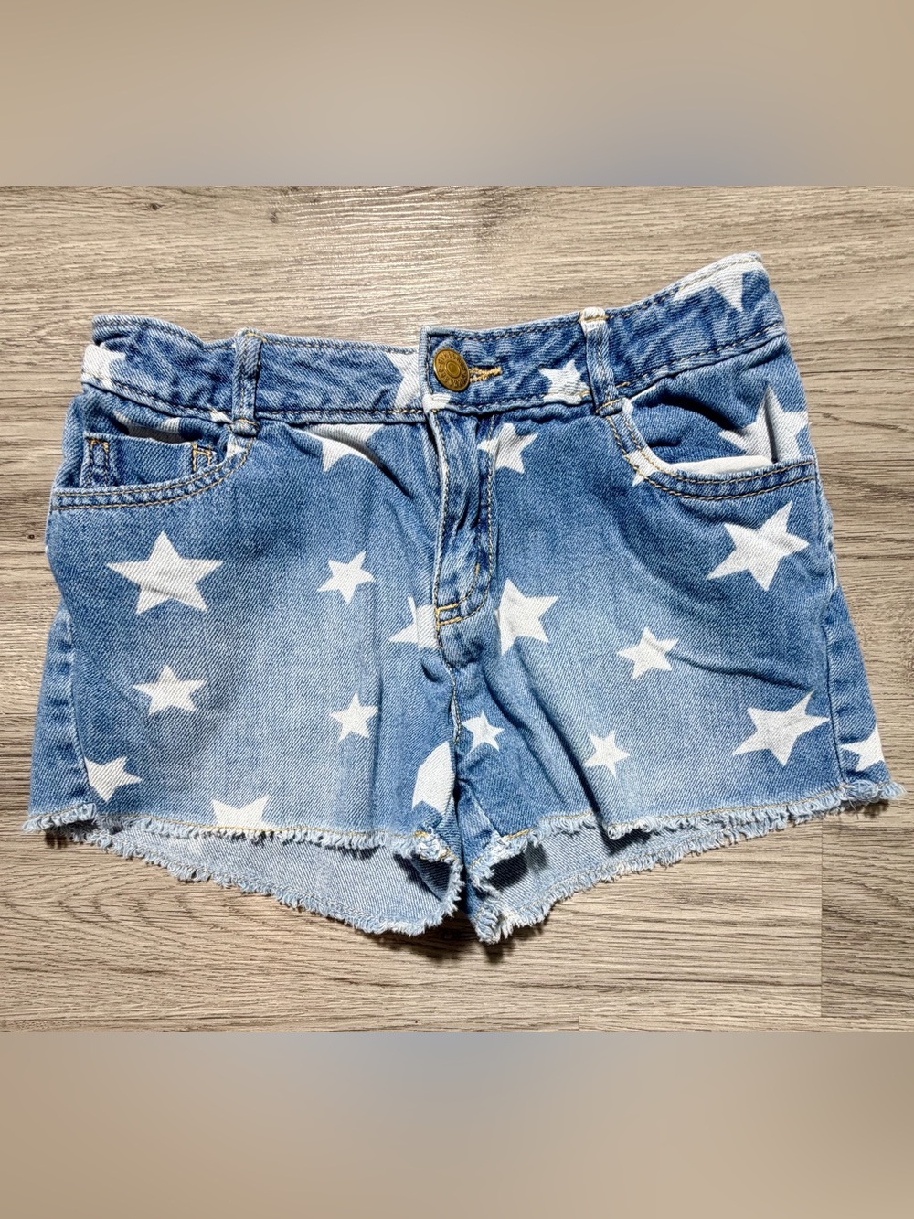 Gymboree Girls Size 10 Star Print Denim Shorts Blue Raw Hem Casual Summer
